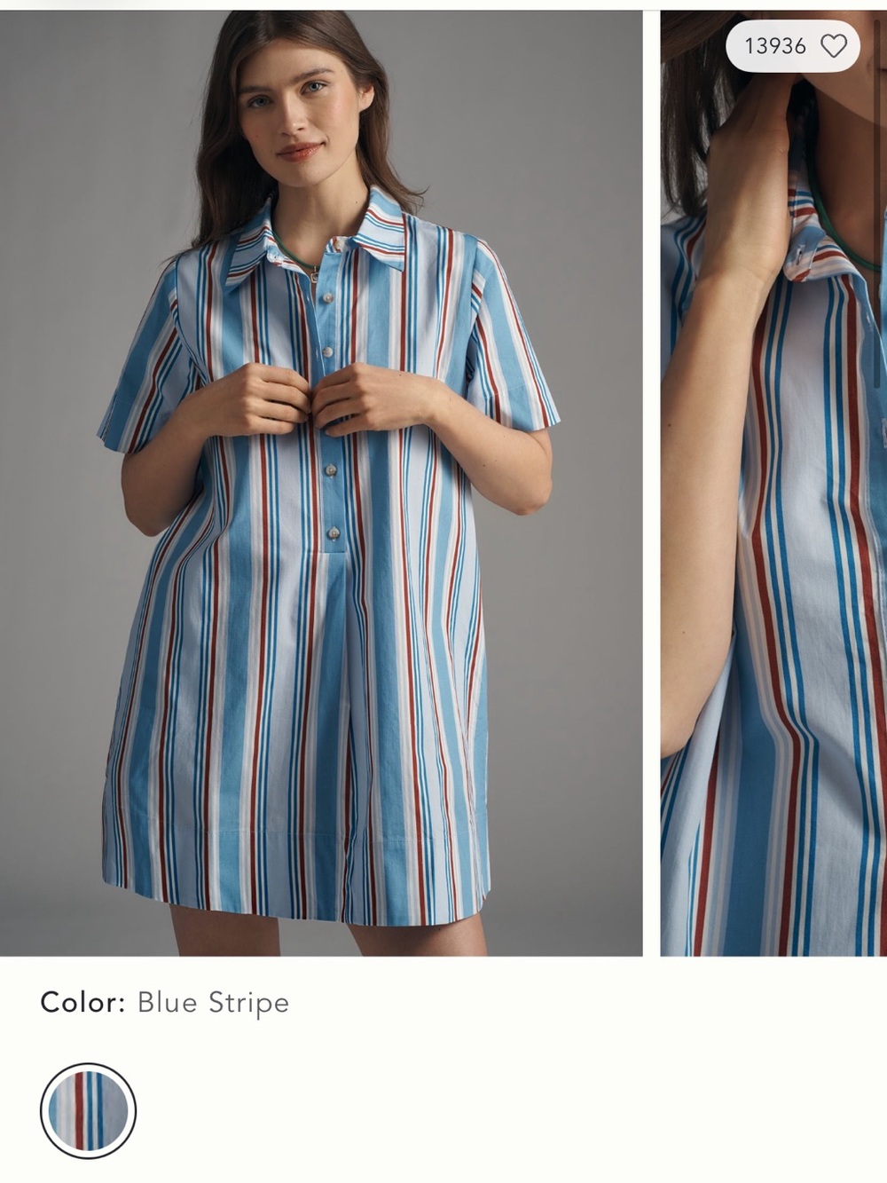 Anthropologie Blue Multi-Stripe Mini Shirt Dress